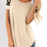 Letter Heart Print Leopard Striped Color Block Short Sleeve T-shirt