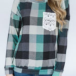 Plaid Print Lace Pocket Long Sleeve Top
