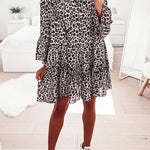Leopard Print V neck Ruffle Swing Mini Dress