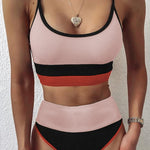 Spaghetti Straps Colorblock Ribbed High Waisted Swimsuit