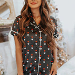 Print Satin Short Sleeve Shirt and Shorts Pajama Set