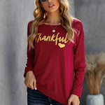 THANKFUL Print Crew Neck Long Sleeve Top