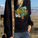Letter Desert Hat Print Long Sleeve Black Sweatshirt