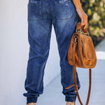 Pocketed Distressed Denim Joggers