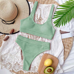 Fors Ribbed Solid Blue Swimsuit Female Sport High Waist Swimwear Women Vintage High Cut Sexy Bikini Set Padded Bathing Suit