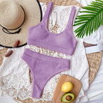 Fors Ribbed Solid Blue Swimsuit Female Sport High Waist Swimwear Women Vintage High Cut Sexy Bikini Set Padded Bathing Suit