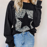 Letter Desert Hat Print Long Sleeve Black Sweatshirt