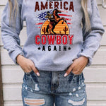 Letter Desert Hat Print Long Sleeve Black Sweatshirt