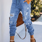 Pocketed Distressed Denim Joggers