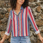 Red Blue Striped Modern Women Shirt