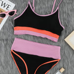 Spaghetti Straps Colorblock Ribbed High Waisted Swimsuit