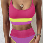 Spaghetti Straps Colorblock Ribbed High Waisted Swimsuit