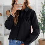 Plain Pleated Bust Cuffed Sleeves Shirt