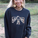 Letter Desert Hat Print Long Sleeve Black Sweatshirt