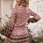 Split V Neck Boho Floral Dress