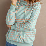 Striped Turtleneck Hoodie with Pocket