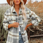 Brown Plaid Print Pocket Women Shacket