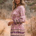 Split V Neck Boho Floral Dress