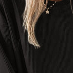 Black Crew Neck Ribbed Oversized Sweatshirt