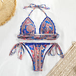 Brazilian Bandage Bikini 2021 Floral Print Swimwear Female Triangle Swimsuit Women Swimming Suit Halter Bathing Suit New