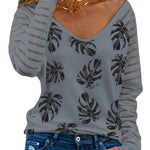 Leopard Print Patchwork Mesh Long Sleeve Top