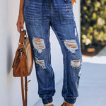 Pocketed Distressed Denim Joggers