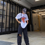 Women Clothing High Waist Straight Cool Black Loose Denim Trousers Draping Ripped Hot Girl Sneakers Mopping Floor Daddy Pants