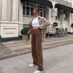 Women Clothing High Waist Straight Loose Brown Denim Trousers Draping Chocolate Street Hot Girl Sneakers Pants
