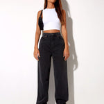 Women Clothing High Waist Loose Straight Cool Black Denim Trousers Draping Street Hot Girl Sneakers Daddy Pants Mop