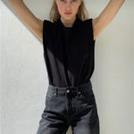 Women Clothing High Waist Straight Loose Breasted Denim Non-Elastic Cropped Pants Cool Black Washed Riding Sports Jeans