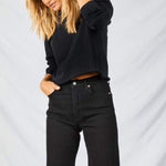 Women Clothing High Waist Straight Loose Breasted Denim Non-Elastic Cropped Pants Cool Black Washed Riding Sports Jeans