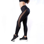 EP Sexy Mesh Leather Patchwork Black Leggings Women High Waist Fitness Push Up Hiking Legging Pants Jogging Femme