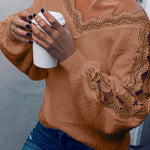 Lace Splicing V Neck Pullover Sweater