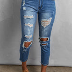 Fading Distressed Holes Crop Jeans