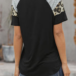 Letter Heart Print Leopard Striped Color Block Short Sleeve T-shirt