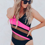 Colorblock Mesh Backless One-piece Swimwear