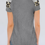 Letter Heart Print Leopard Striped Color Block Short Sleeve T-shirt