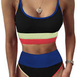 Spaghetti Straps Colorblock Ribbed High Waisted Swimsuit