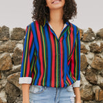 Red Blue Striped Modern Women Shirt