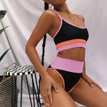 Spaghetti Straps Colorblock Ribbed High Waisted Swimsuit
