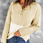 Splicing Buttoned Knitted Long Sleeve Sweater
