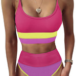 Spaghetti Straps Colorblock Ribbed High Waisted Swimsuit