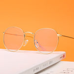 EP Blue Glass Flat Mirror Women Retro Metal Frame Unisex Glass Frame Round Ladies CJ2027