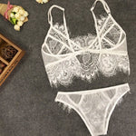 EP Sexy Bra Lingerie Lace Bras G-string Sheer Unpadded Mesh Bralette Sets Women White Trim Straps Bra Soft Deep V Cross Back Bras
