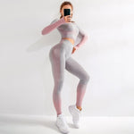 EP Sport Set Women Seamless Yoga Set Women Gym Clothes Long Sleeve Ombre Legging set High Waisted Winter Gym Wear Tight Yoga Suit