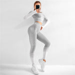 EP Sport Set Women Seamless Yoga Set Women Gym Clothes Long Sleeve Ombre Legging set High Waisted Winter Gym Wear Tight Yoga Suit