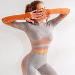EP Sport Set Women Seamless Yoga Set Women Gym Clothes Long Sleeve Ombre Legging set High Waisted Winter Gym Wear Tight Yoga Suit