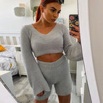 EP Casual Two Piece Sets Flare Sleeve Sweatshirts 2 Piece Shorts Set Sexy Fluffy Suits Lounge Set