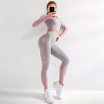 EP Sport Set Women Seamless Yoga Set Women Gym Clothes Long Sleeve Ombre Legging set High Waisted Winter Gym Wear Tight Yoga Suit