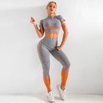 EP Sport Set Women Seamless Yoga Set Women Gym Clothes Long Sleeve Ombre Legging set High Waisted Winter Gym Wear Tight Yoga Suit